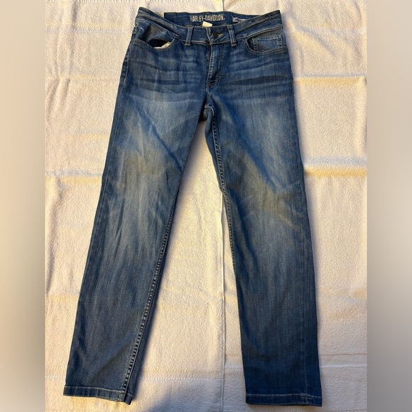Harley-Davidson Blue Boyfriend Jeans with Distressed Look - Picture 4 of 7